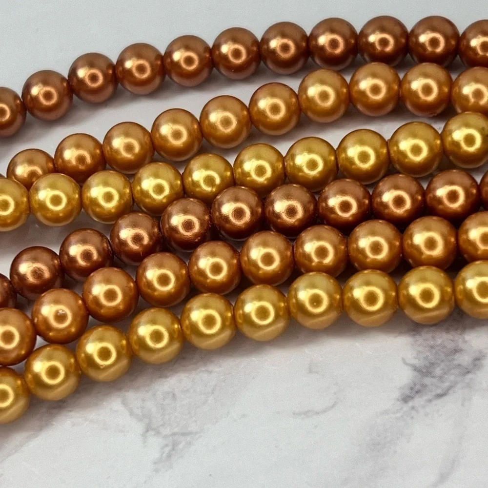 Vintage Three Strand Choker Faux PearlBrown Orange Gold Retro Glam